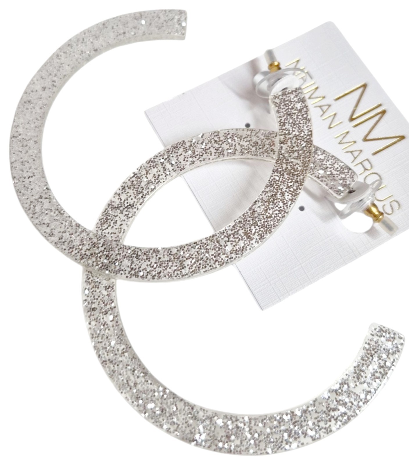 Stella & Ruby Glitter Resin Hoop Earring Silver Glitter Semi-Transparent NWT