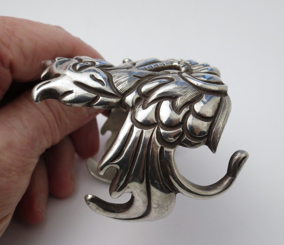 Los Castillo # 291 sterling silver cuff bracelet double dragon griffin Mexican