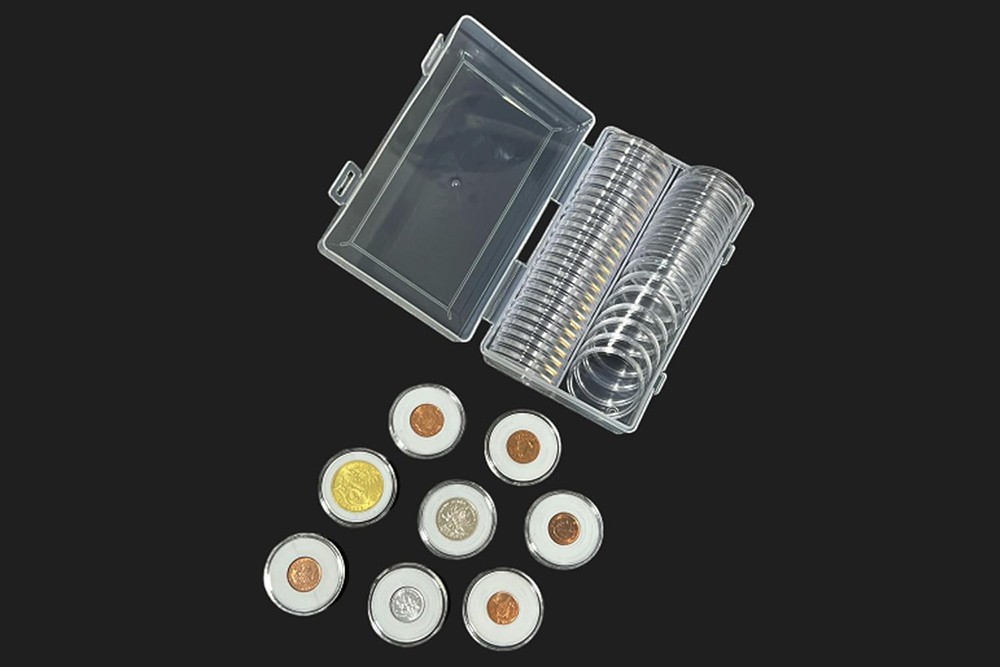 50PCS*40.6mm Coin Capsules Round Plastic Coin Holder White gaskets with Case Box