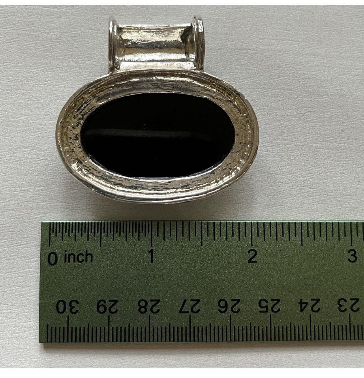 Silver Tone Oval Pendant Charm Bezel Set Black Pink Green Inlay