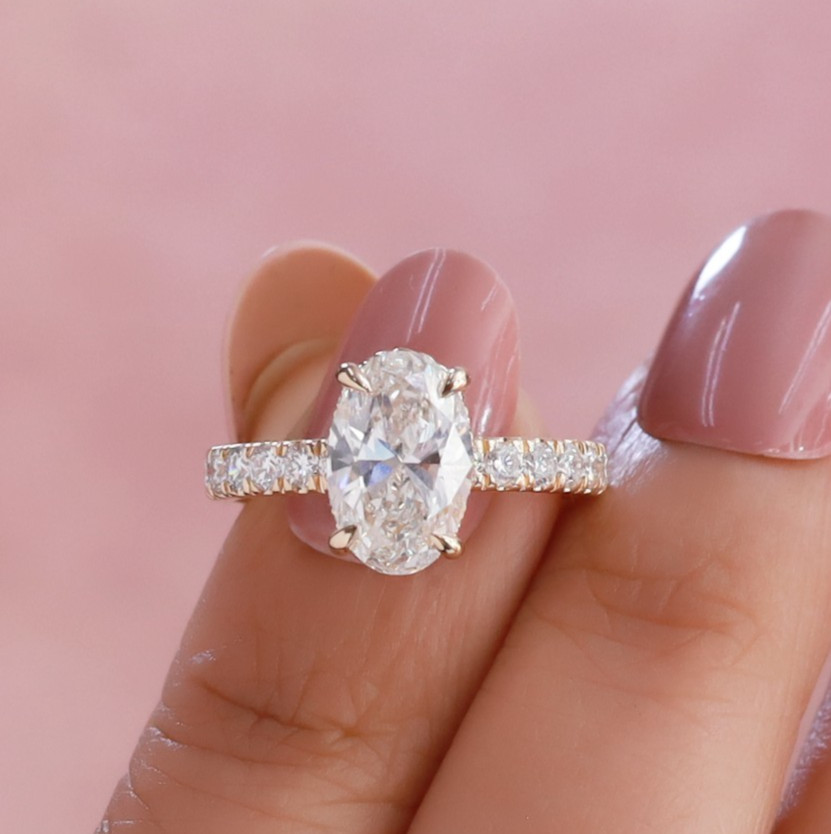 2.60 Ct IGI Diamond Solitaire Engagement Ring 14K YG Oval & Round Lab Grown
