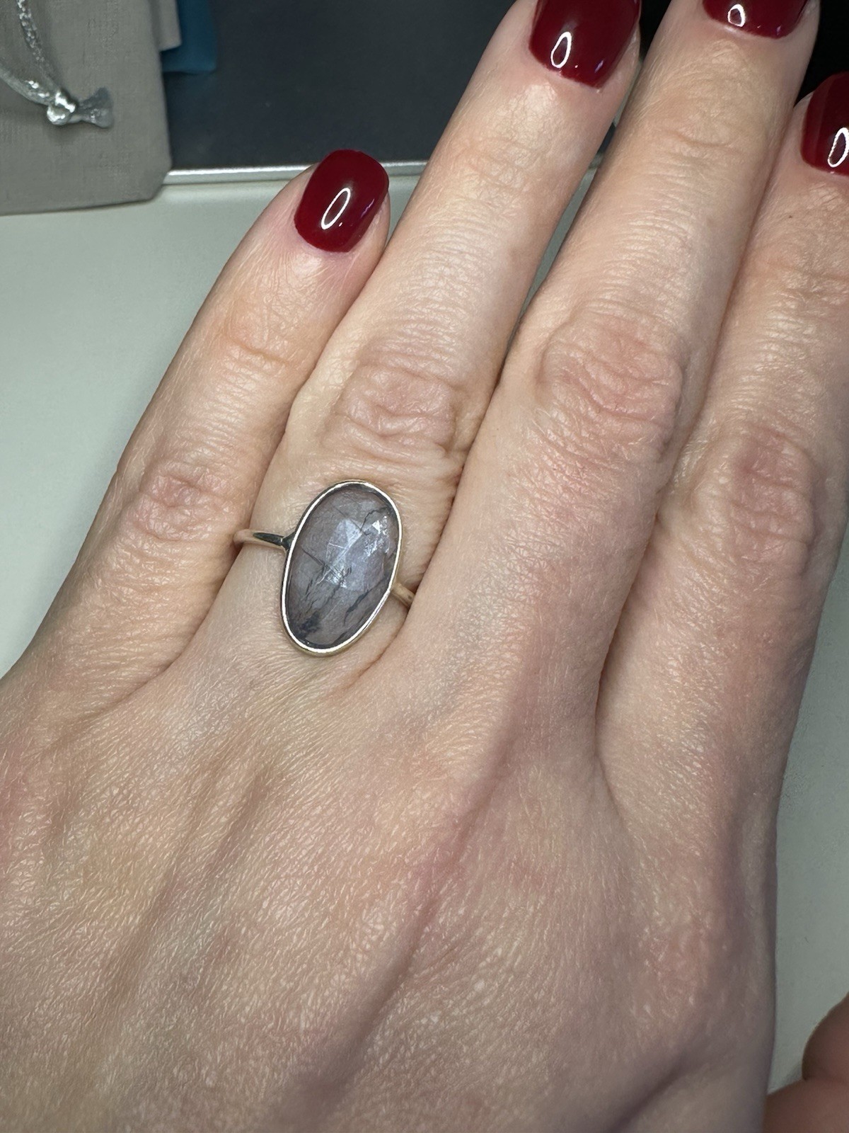 Beautiful Blue Fluorite and .925 Sterling Silver Ring Size 7
