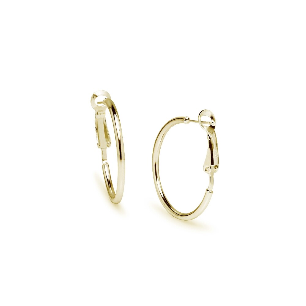 Round Clutchless 2x30mm Hoop Earrings in Polished Yellow Gold Plated 925 Silver