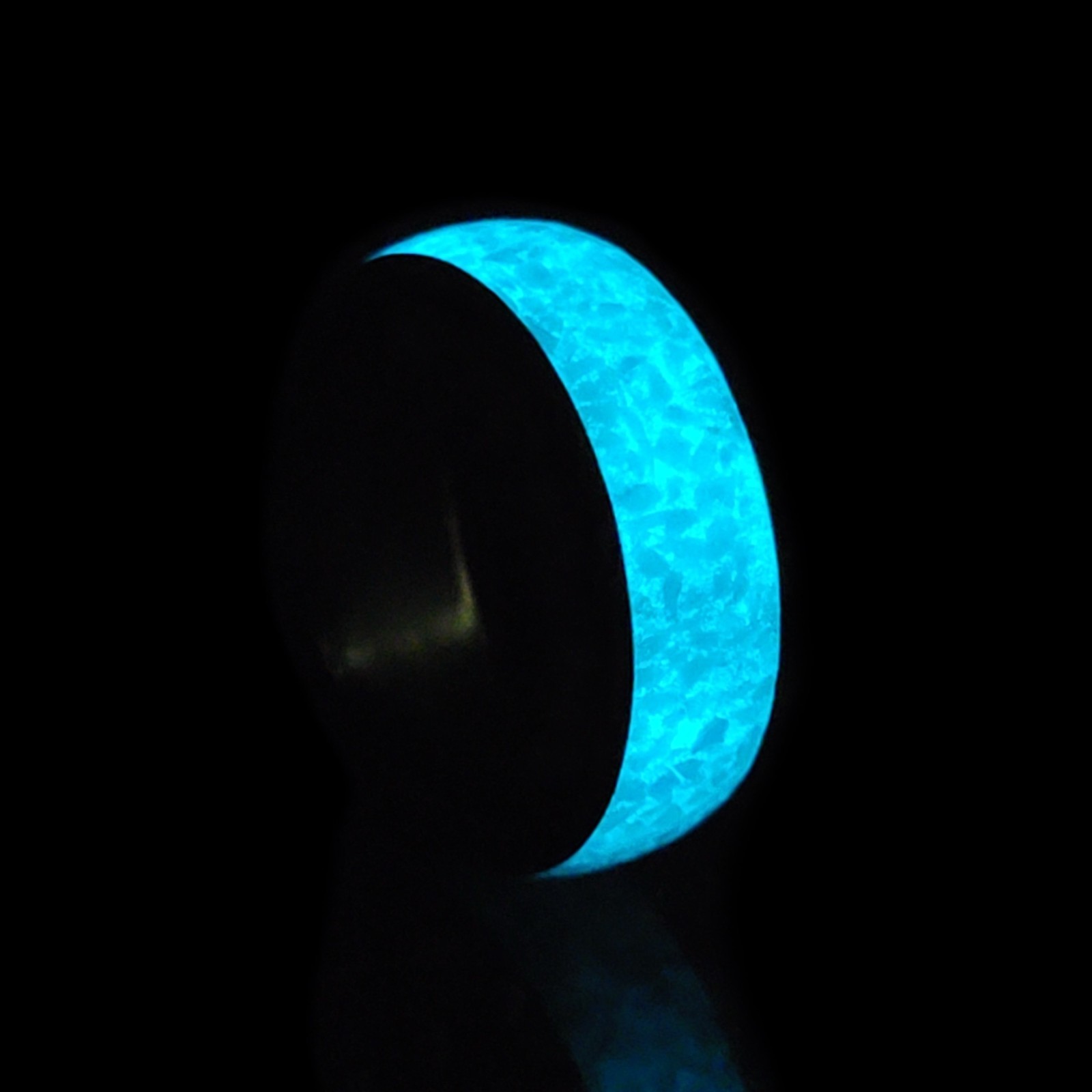 Carbon Fiber Ring Jade Opal Inlay Glows Aqua, USA Made, Lightweight Band