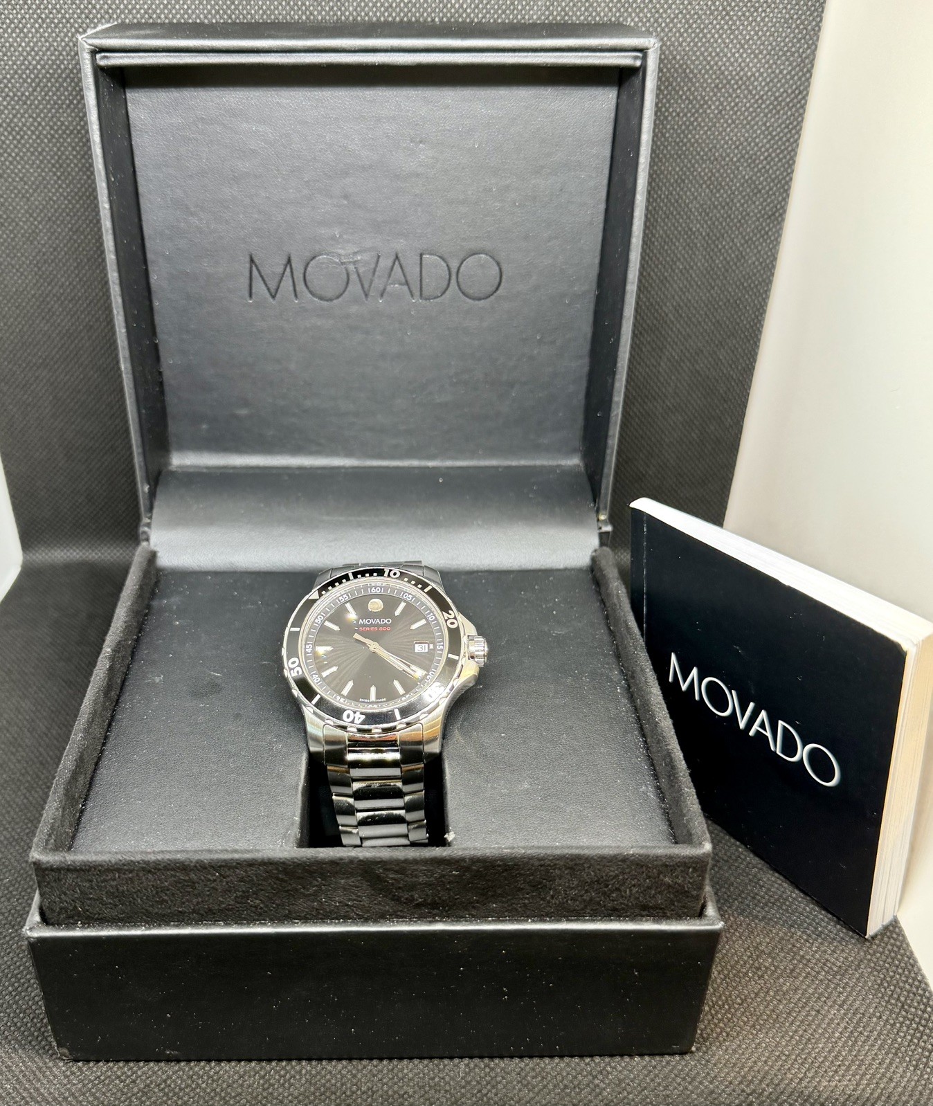 Used Great Condution Movado Series 800 Black Dial Steel Mens Swiss Watch