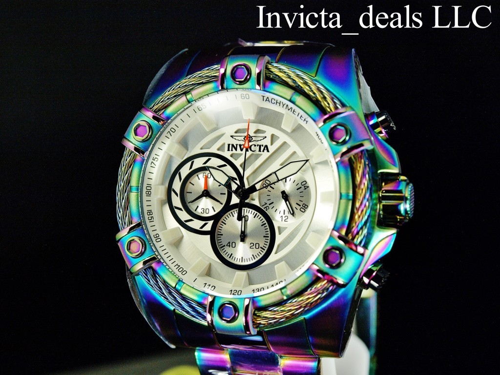 Invicta 52mm Men’s BOLT Chronograph White Dial IRIDESCENT Tone Stainless St Watc