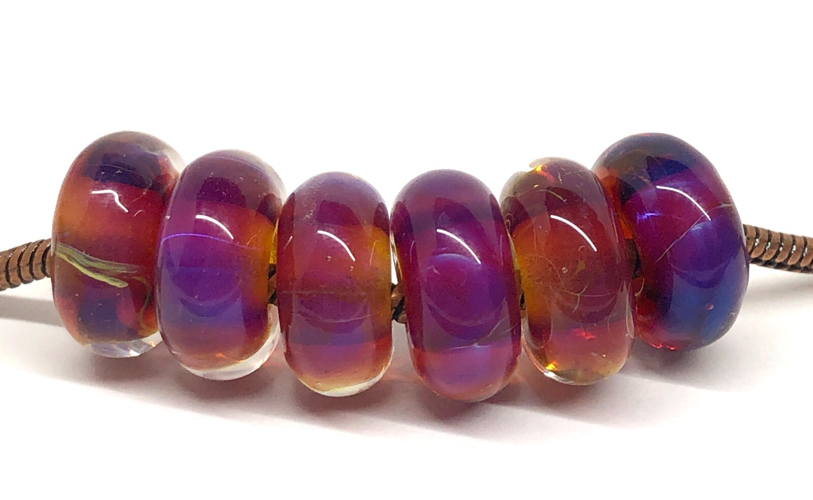 Big Hole Handmade Lampwork Glass Beads From Murano Tamara Yarilo Brand 6 Pcs