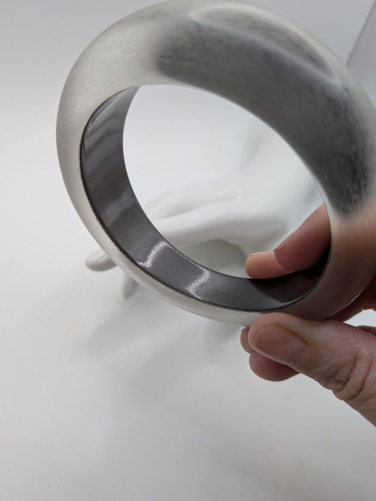 Lucite Bangle Bracelet Frosted Silver-Gray Tapered Semi Transparent Side View