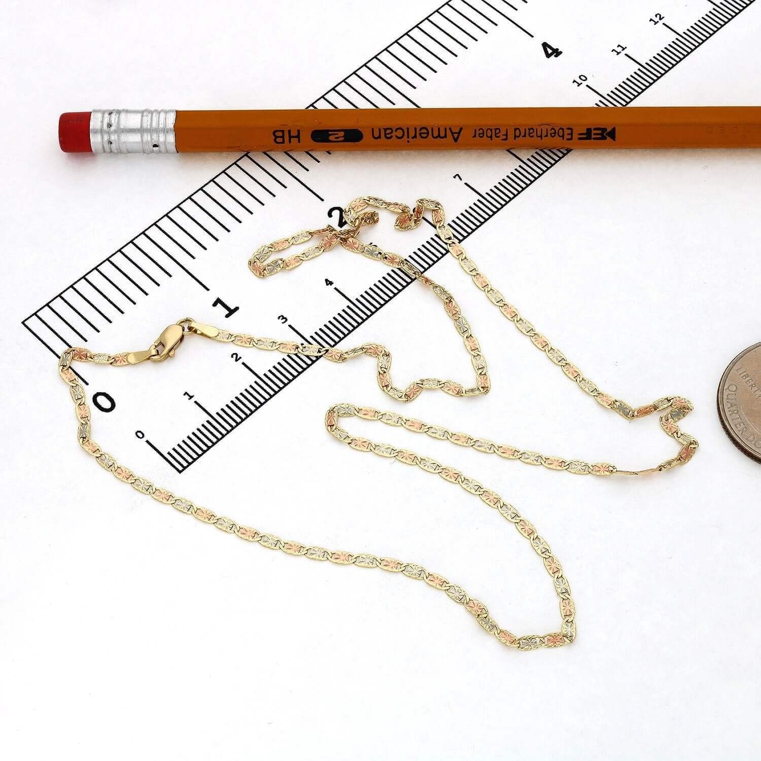 Solid 14K Gold Tri-Color 2mm Diamond-Cut Valentino Chain Necklace 16″-20″