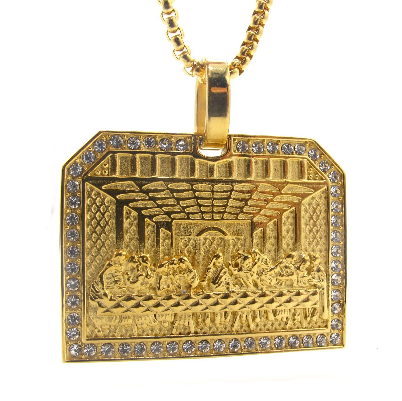MENDEL Mens Stainless Steel Gold Plated Hip Hop Jesus Pendant Necklace Jewelry