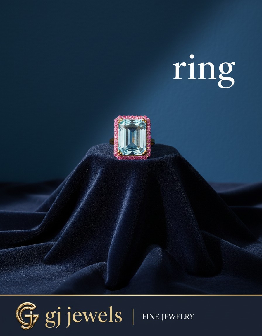 March Birthstone, 14k Solid Gold, Genuine Aquamarine, Emerald Cut, Pink Sapphire