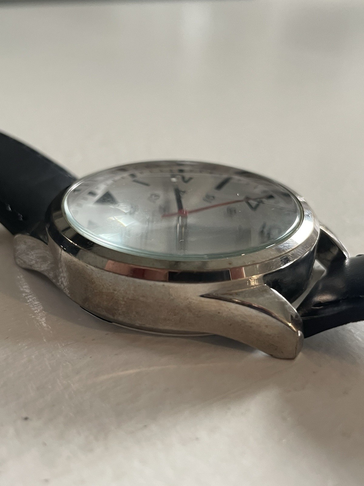 BREDA 2384A Watch Men White Dial Silver Tone Black Leather BATTERY NEEDED