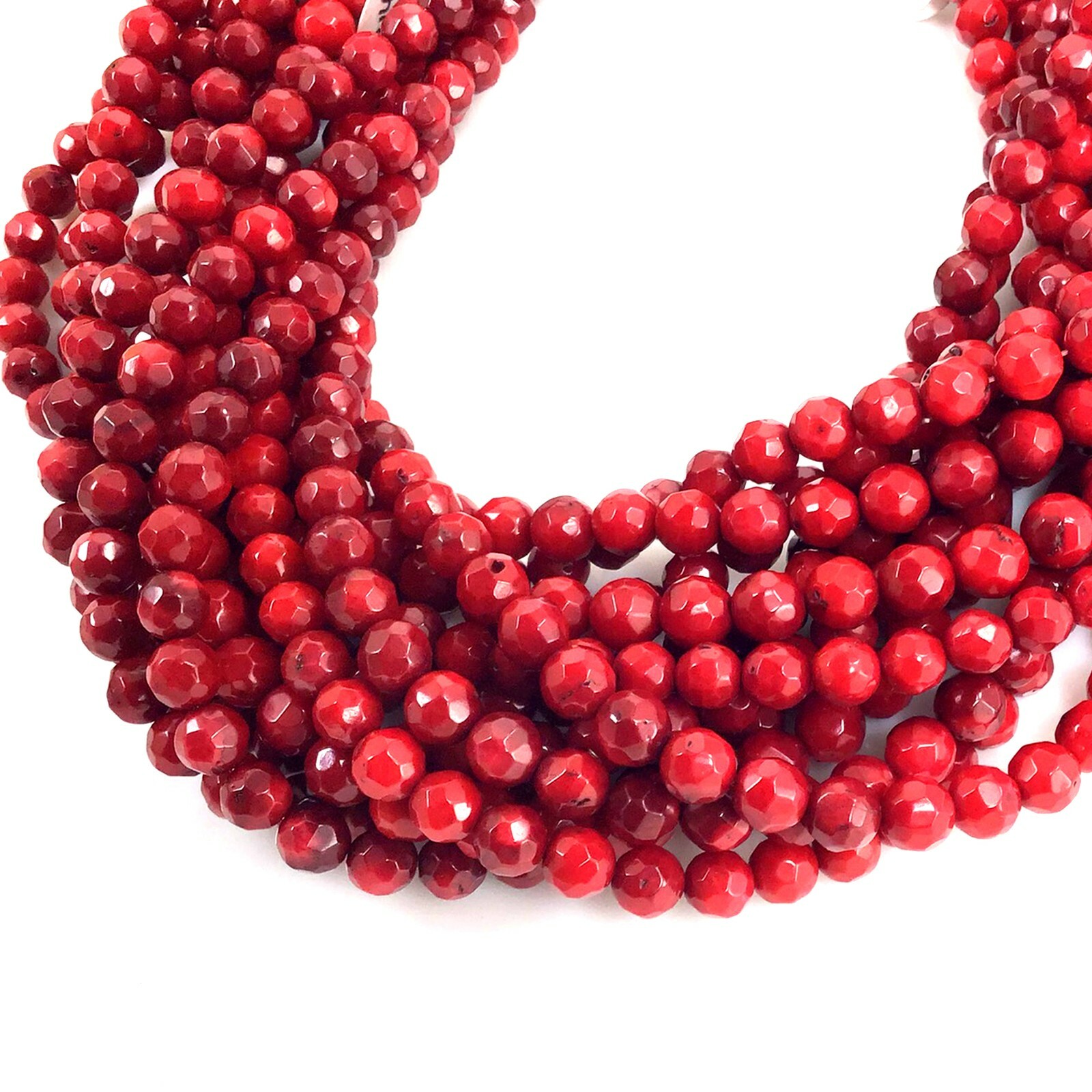 Natural Red Sea Coral Faceted Round Loose Beads 15″ 6mm 7mm Bead Jewelry Making