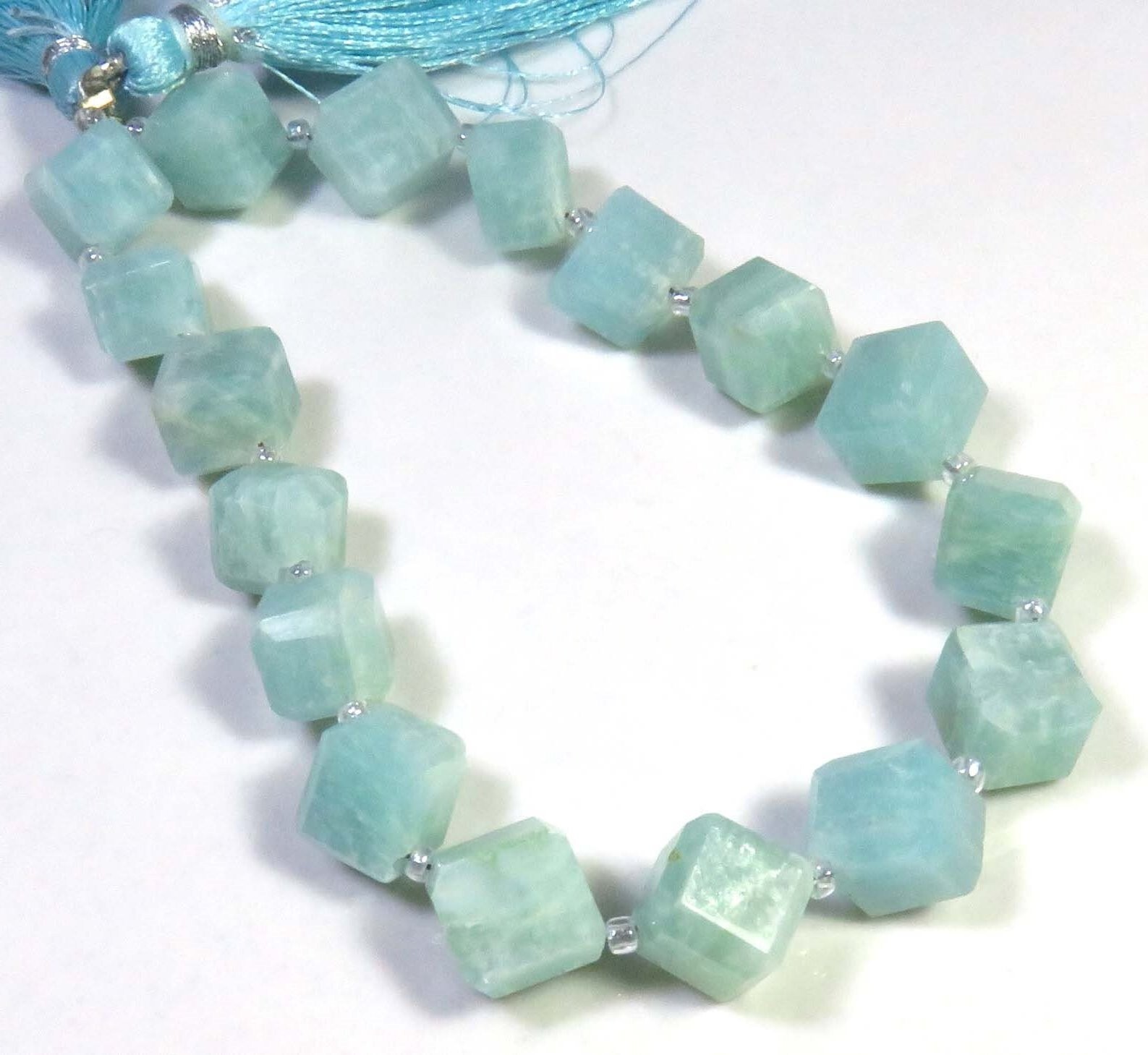 Natural Amazonite Faceted Gemstone Cube Beads 8.5-8.5mm 8″Strand 17Beads GV-3558