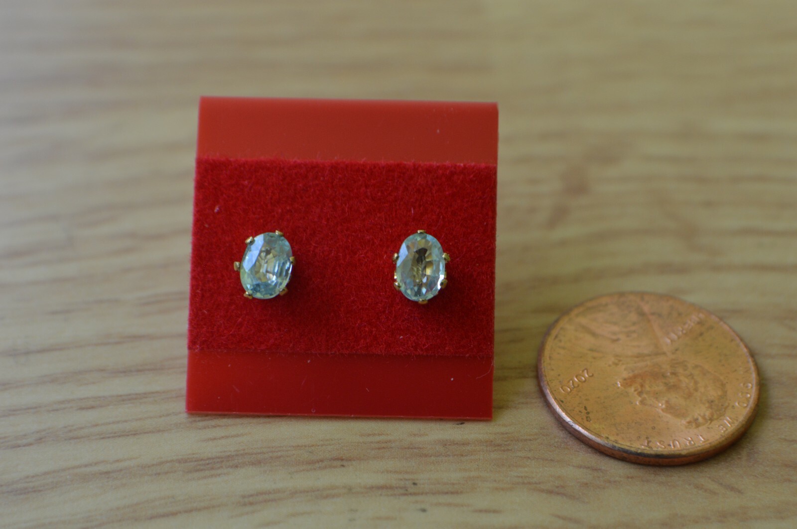 0.82ct Blue Zircon Solitaire Earrings 14K YG over Sterling Silver 6x4mm VVS