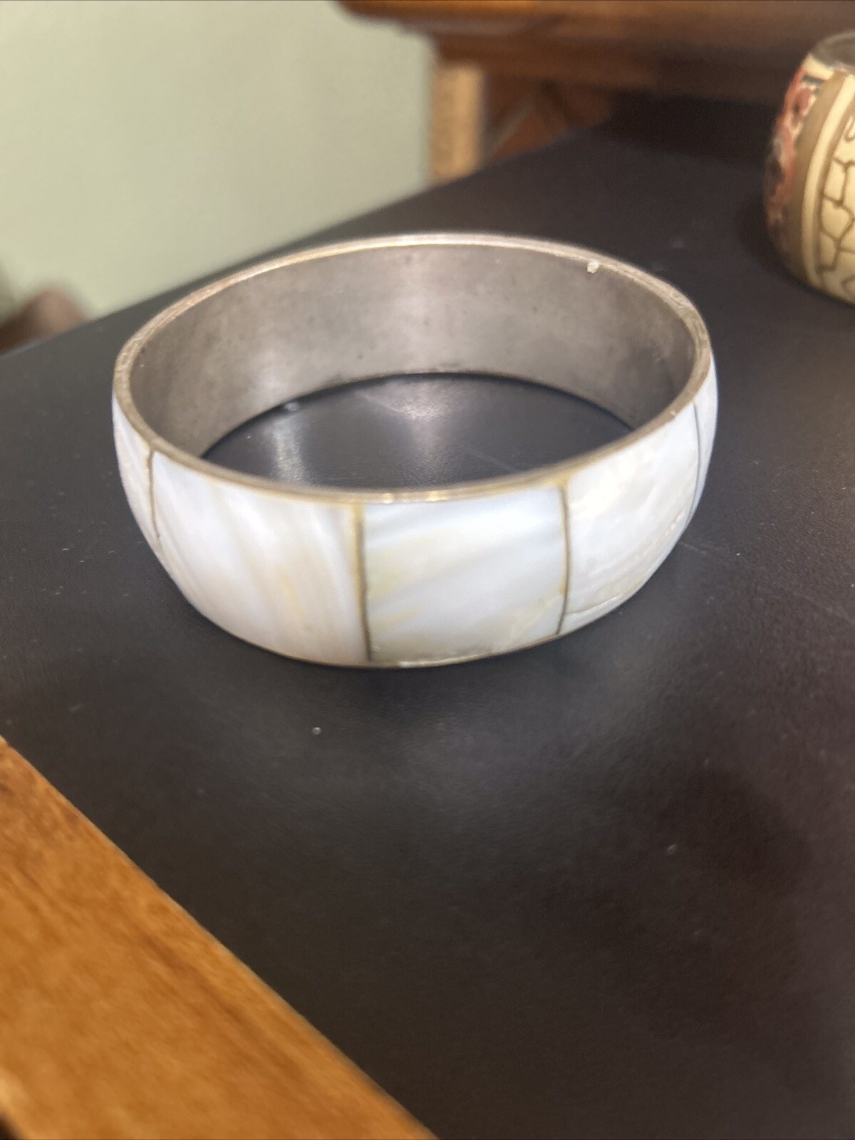 Vintage 1940’s – 1970s Brass MOTHER OF PEARL Chunky Bangle Bracelet