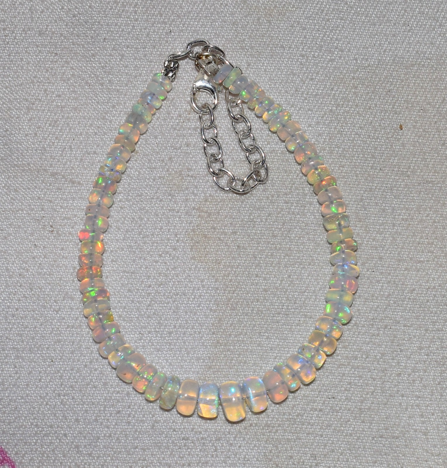 925 Sterling Silver Natural Ethiopian Opal Gemstone Beads 7″Bracelet F1728