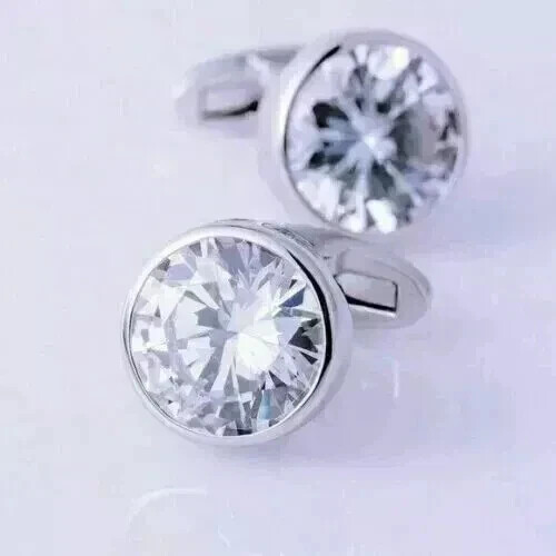3.50Ct Round Cut Lab Created Diamond Men’s Cufflink 14K White Gold Finish Silver
