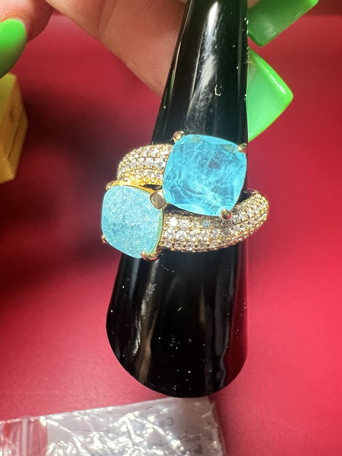 Bomb Party BP RG37842 Size 7, Astral Adornment, Aquamarine & Light Blue on Gold