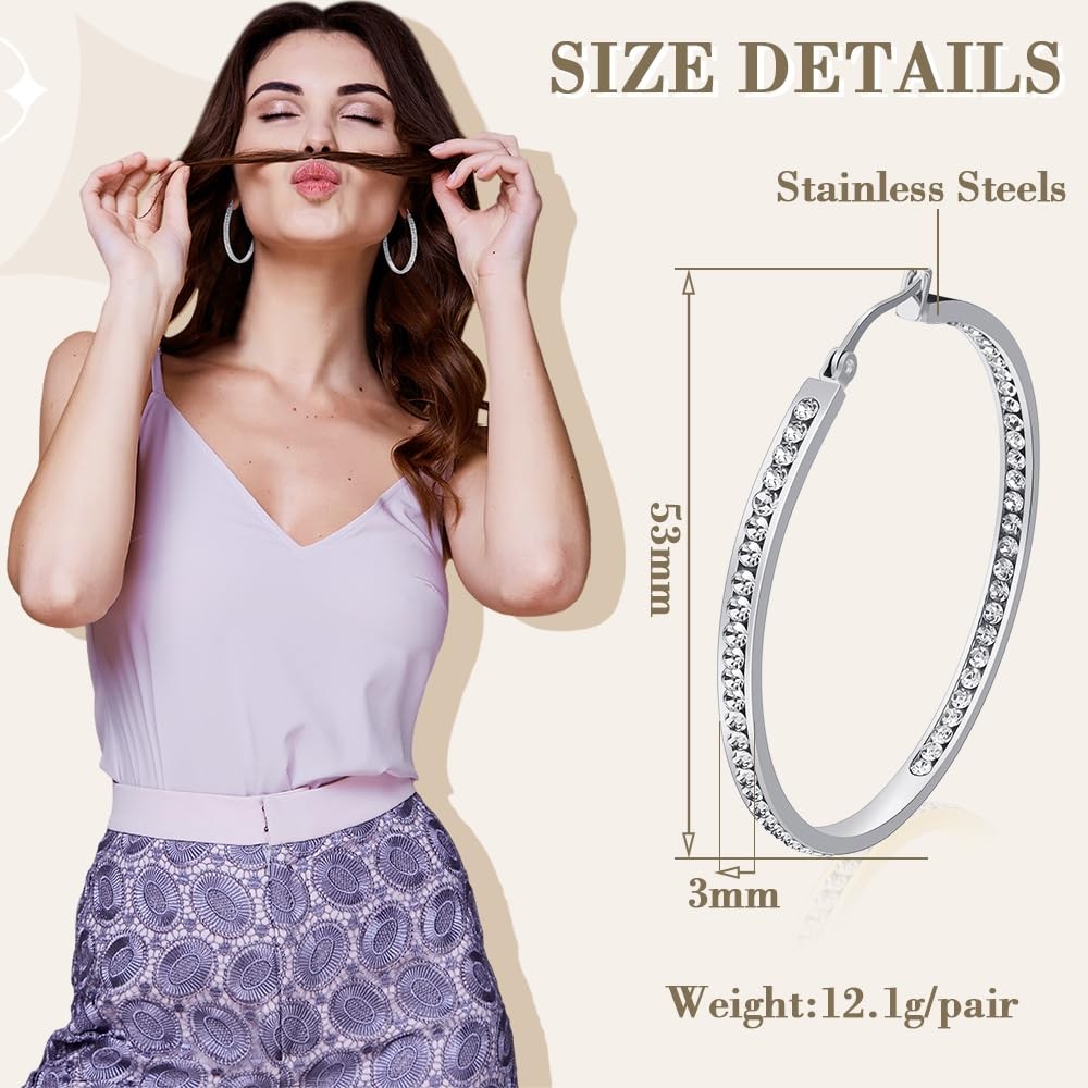 Silver Hoop Earrings for Women, Stainless Steel Earrings, Diamond Earrings, Dang