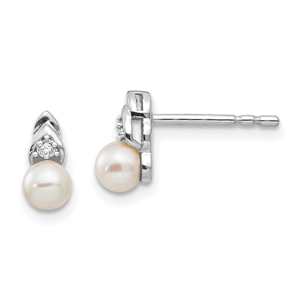 14k White Gold FW Cultured Pearl and 0.01 Ct Diamond Stud Earrings for Her 0.86g