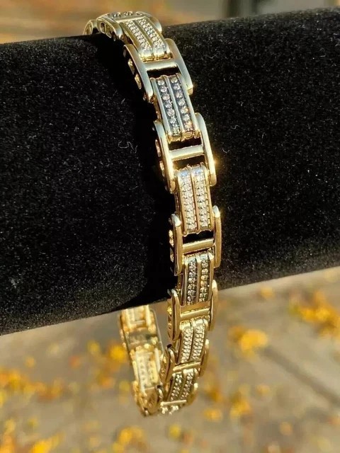 10Ct Rd Cut Lab Created Diamond Men’s Tennis Bracelet 14k Yellow Gold Plated 8″