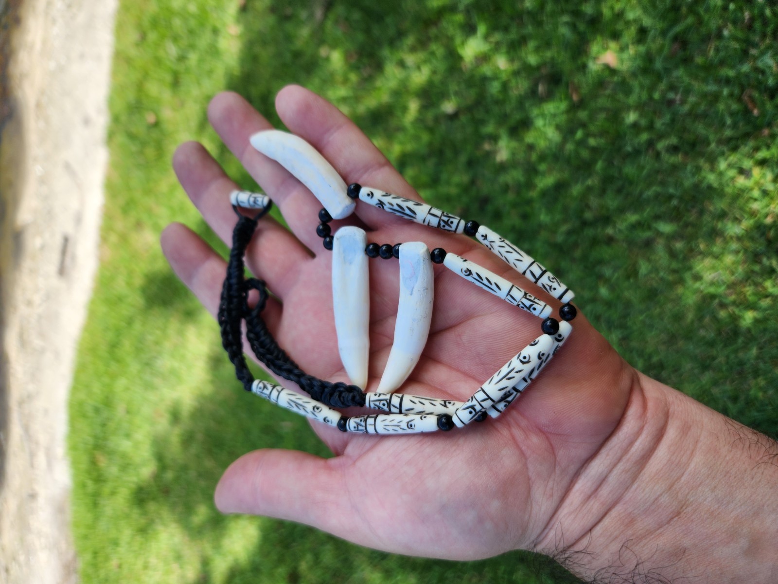 Warrior Shaman style three teeth real Alligator tooth bones turquoise coral