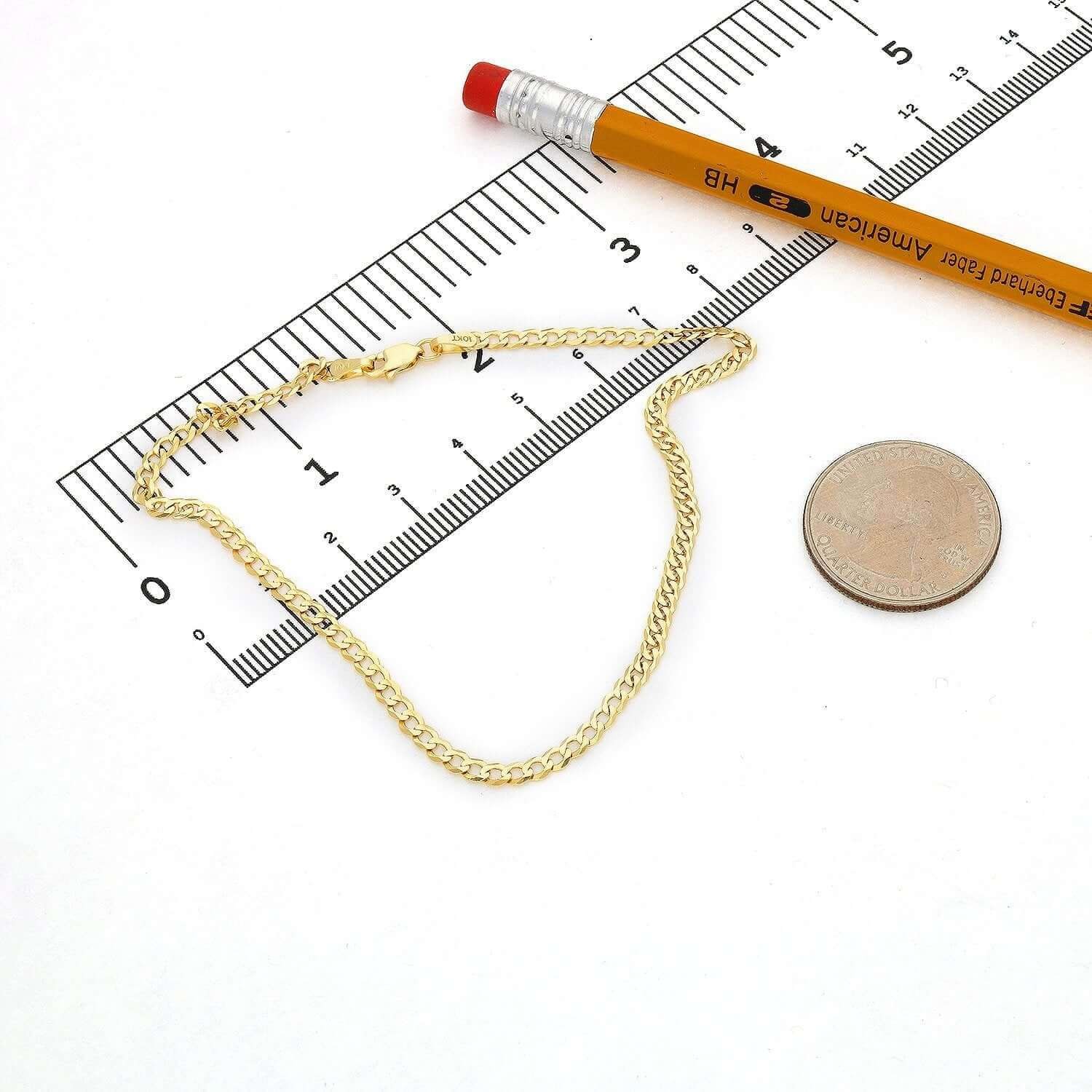 Solid 10K Gold Yellow 3mm Cuban Anklet Bracelet 10″