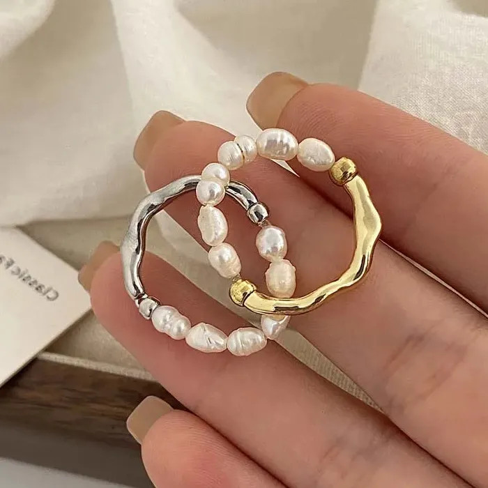 2026 Silver Pearl Geometric Handmade Wedding Rings for Women Couples Gifts
