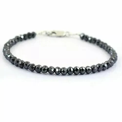 4 mm Black Diamond Bracelet 8 Inch faceted Beads Certified AAA Awesome shine 925