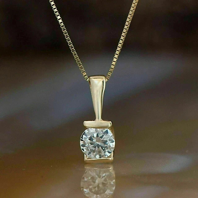 1.50Ct Round Cut Real Moissanite Solitaire Pendant 14K Yellow Gold Plated