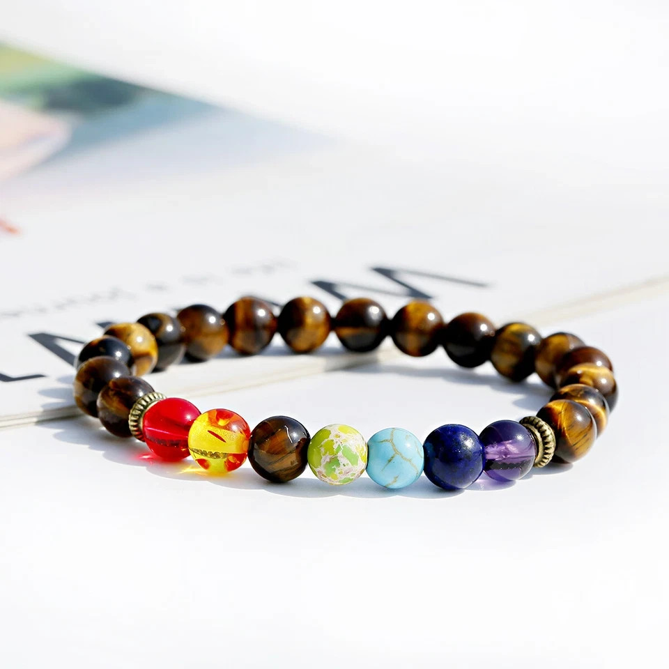 7 Chakra Beaded Bracelet Natural Tiger Eye Diffuser Bracelet Jewelry for Men Wom