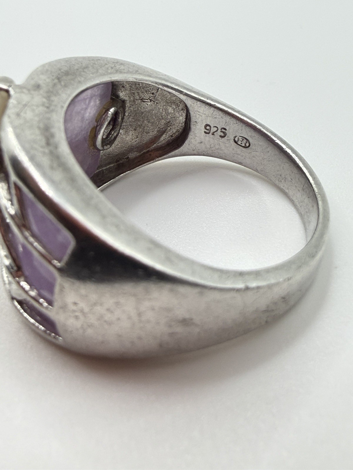 Sterling Silver 925 Amethyst Band With MOP Floral Decor Ring 8.15g, Size 9