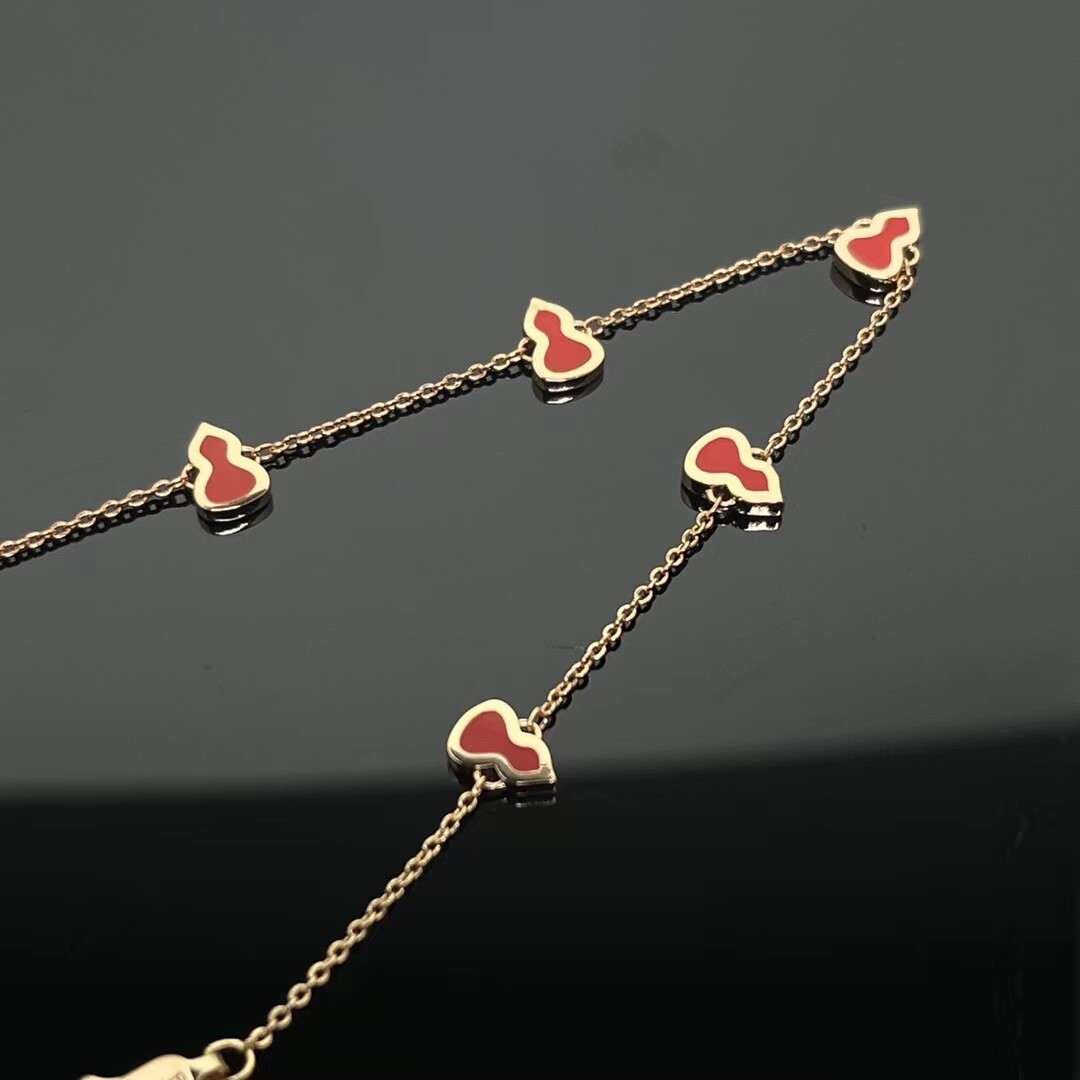 Qeelin Wulu Sautoir 18K Rose Gold Diamond And Red Enamel Bracelet WUB07APRGRE