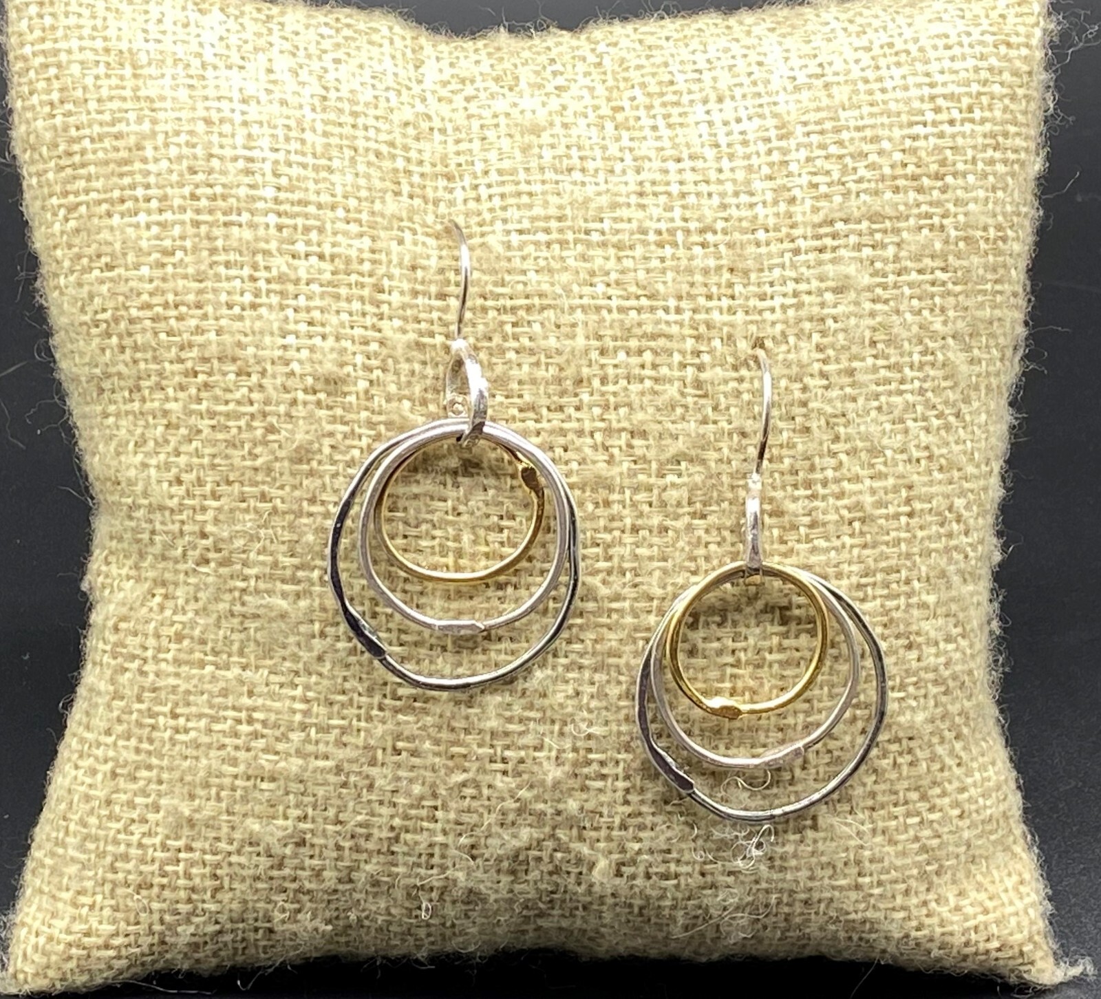 PZ, PAZ CREATIONS-Sterling Silver Gold Plated Hammered Hoop Earrings-HANDMADE