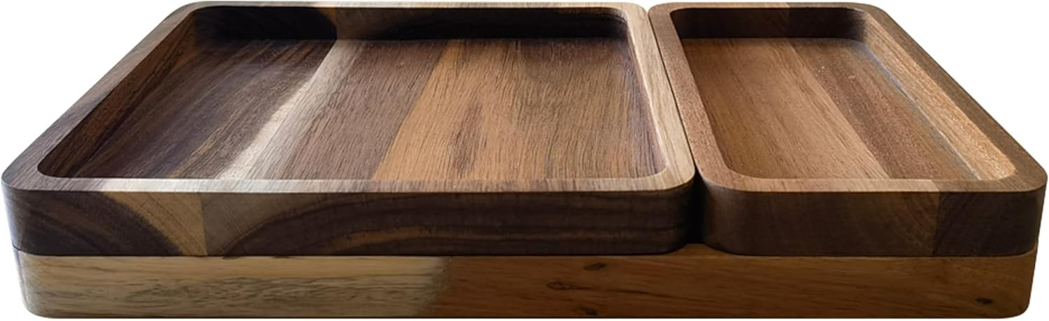 Acacia Wooden Valet Tray for Men,Natural Wood Grain EDC Tray Set Catch All for K