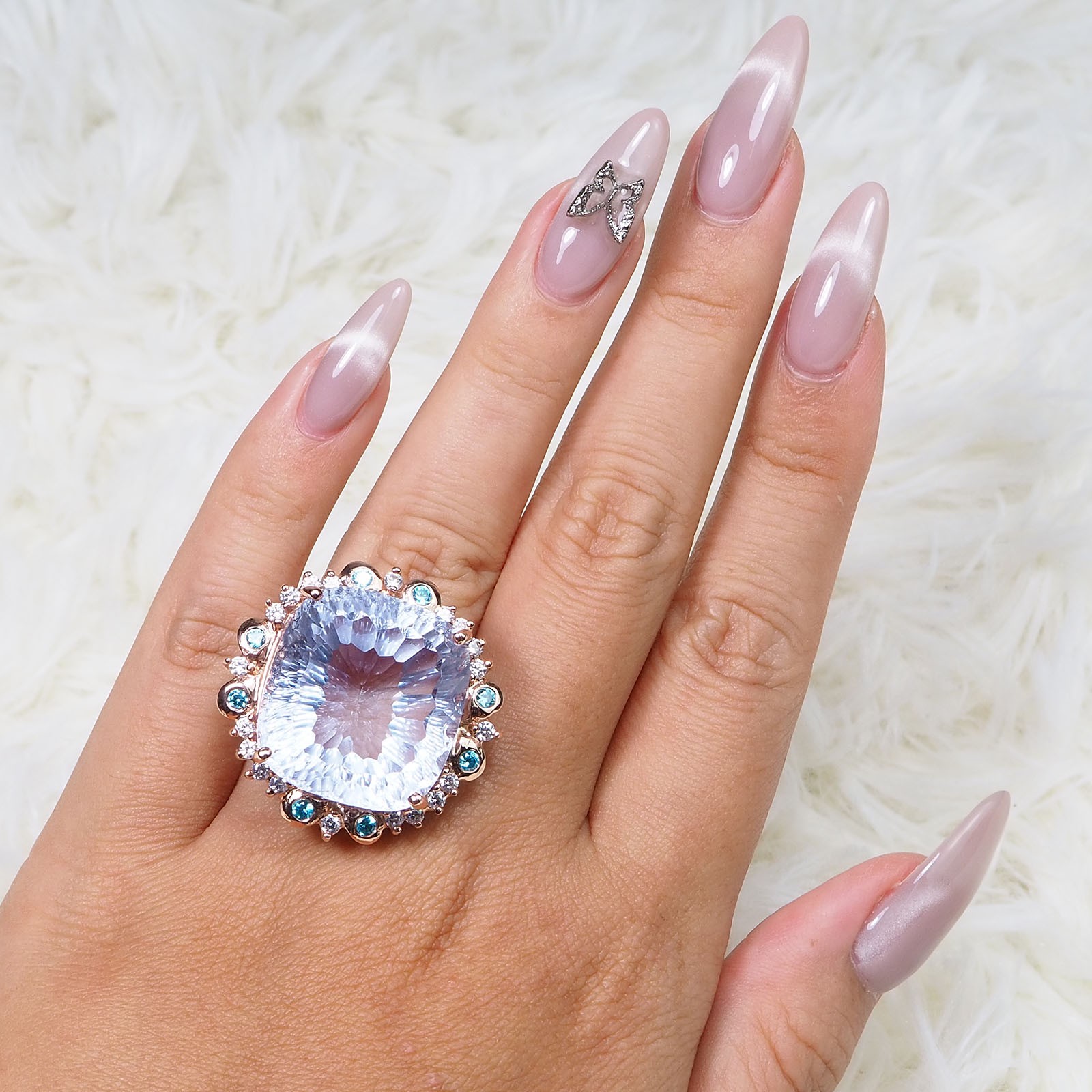 Color Change Alexandrite Concave 40.10Ct 925 Sterling Silver Rings Free Resizing
