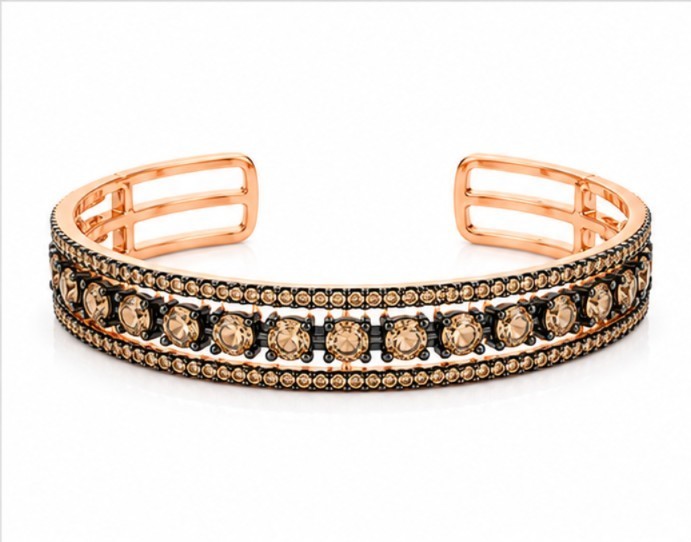 925 Sterling Silver Champagne Moissanite Cuff Bracelet Rose Gold Black Rhodium