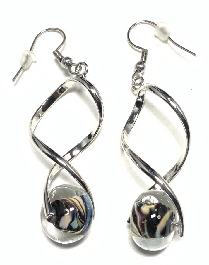 Silver Tone Glass Dangle Drop Earrings LY130