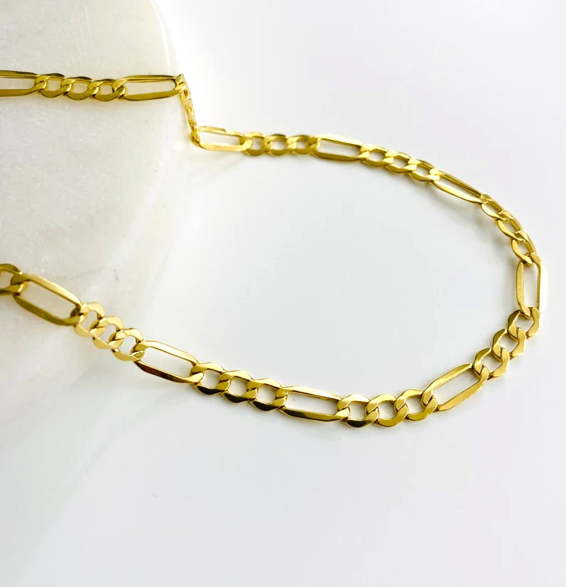 10K Real Gold 3.5 mm Figaro 9 in Anklet Bracelet, 10k Real Gold Anklet – BC93