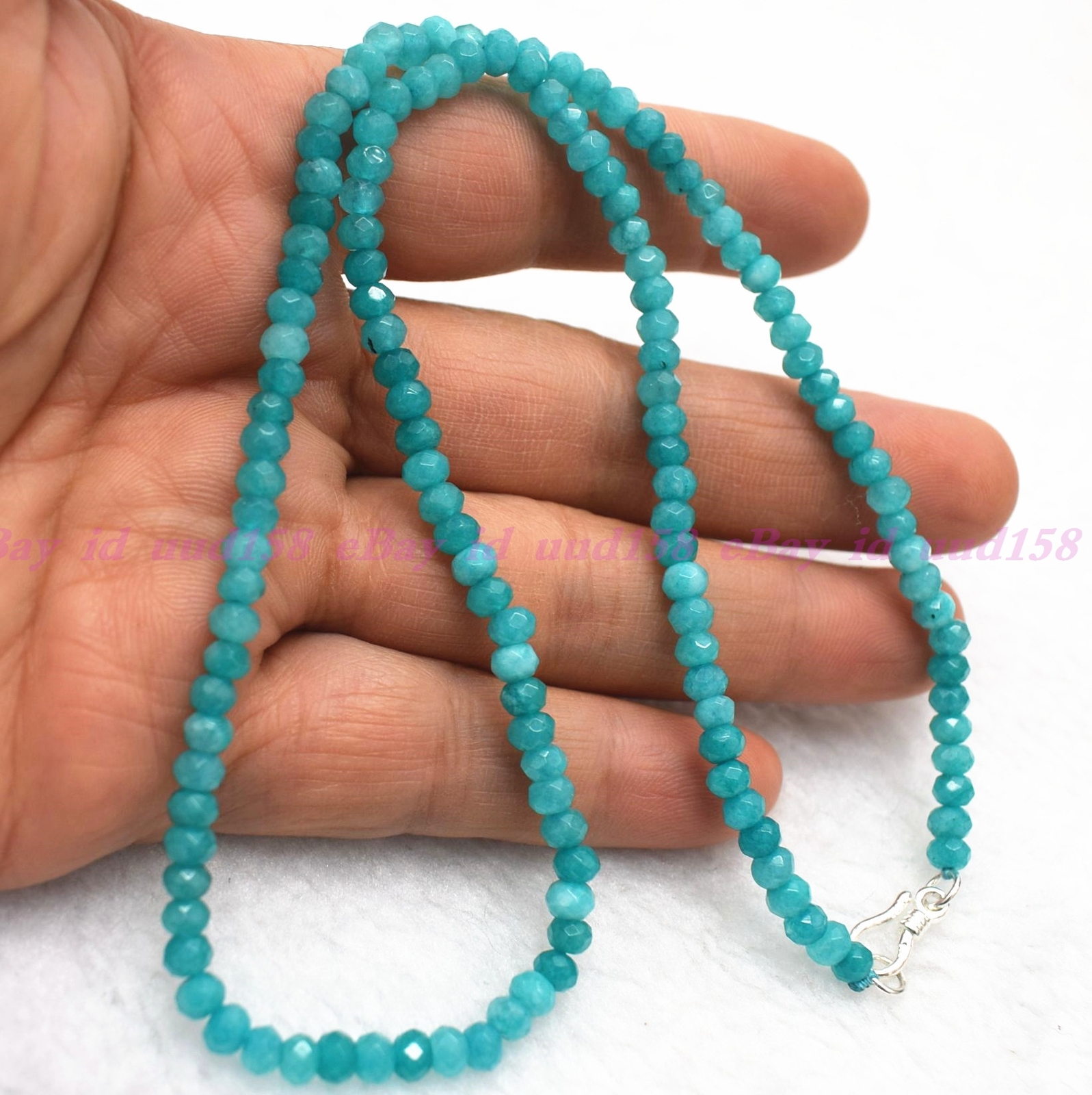 Lots 2x4mm Amazonite Blue Faceted Roundel Gems Beads Necklace Silver Clasp AA