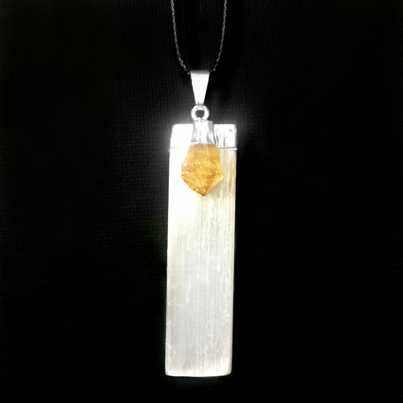 Selenite Citrine Chakra Crystal Pendant CHARGED 925 Sterling Silver Necklace Hea