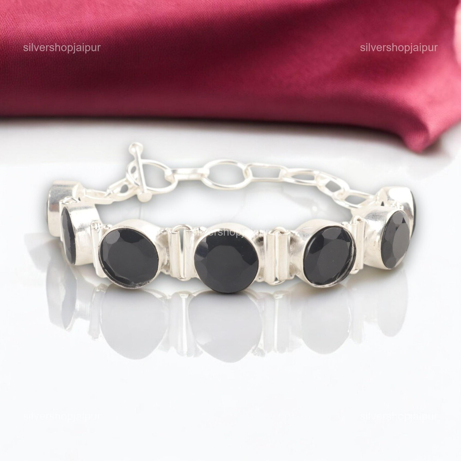 Green Onyx Gemstone 925 Sterling Silver Handmade Women Jewelry Bracelet 9″ Gift