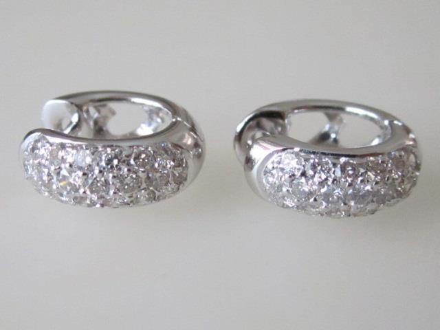 Trendy 18k. White Gold Diamond Huggie Earrings 0.78 Carats Total Weight, New