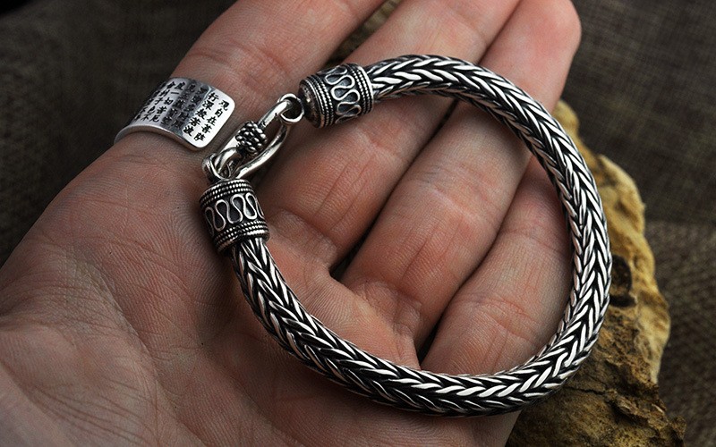Pure Real S925 Sterling Silver Bracelet 6mm For Men Round Wheat Link Chain
