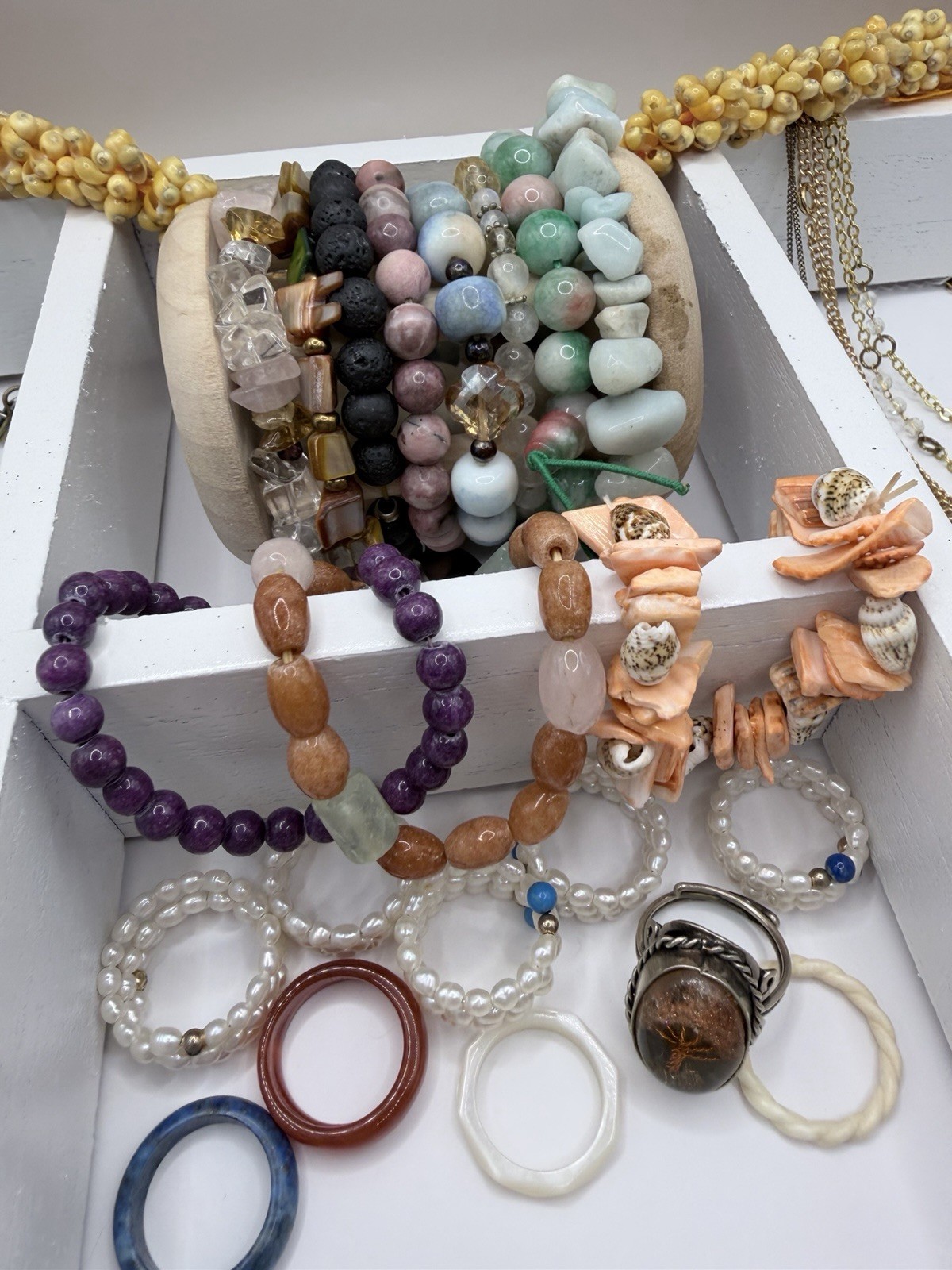 Vintage Natural Gemstone And Shell Lot Of 31 Pieces- Pearl, Shell, And More