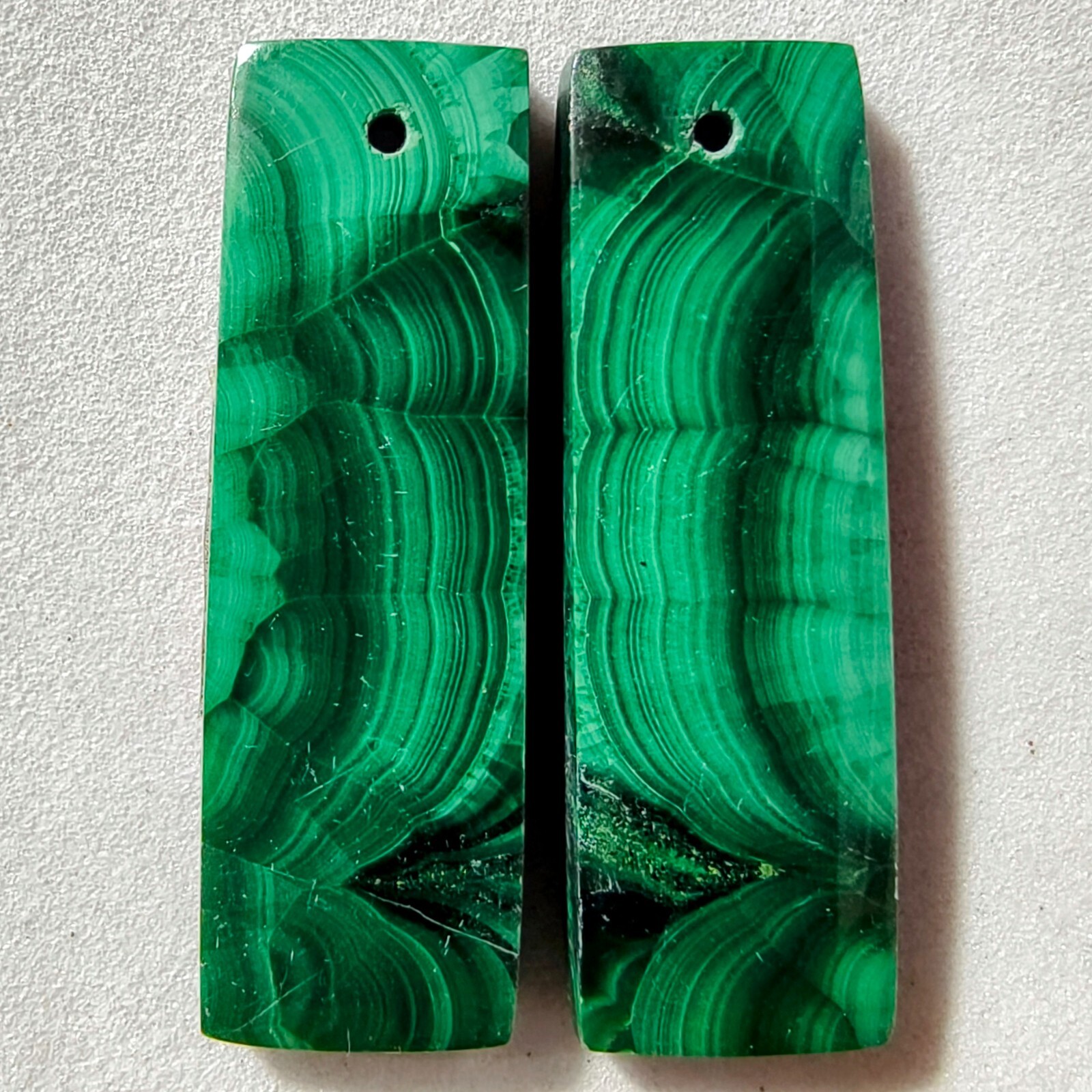 52 Cts Natural Malachite Drilled Match Pair Cabochon Gemstone 32.6 X 10.7 MM