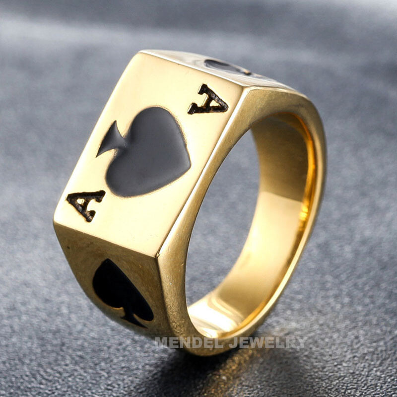 MENDEL Mens Biker Casino Lucky Poker Ring Jewelry Men Stainless Steel Size 7-15