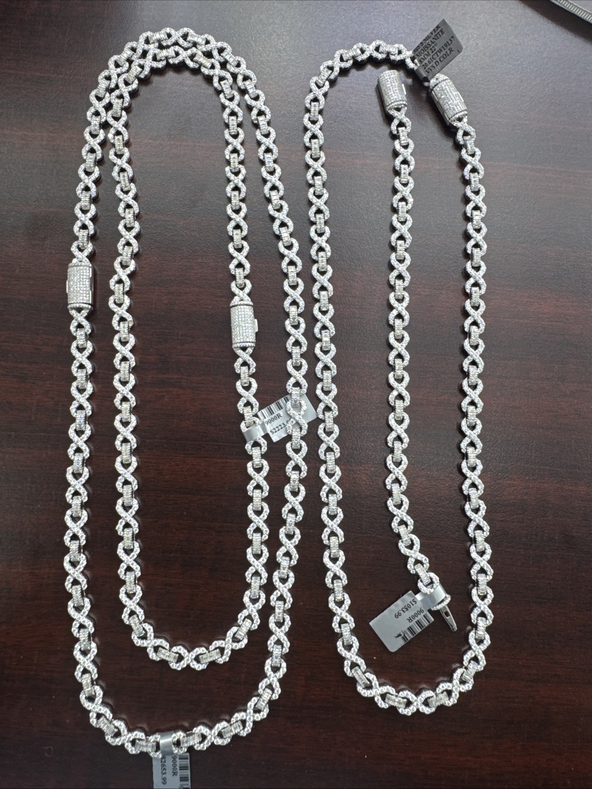 925 Sterling Silver VVS Moissanite Infinity Chain With Baguette Hip Hop Necklace