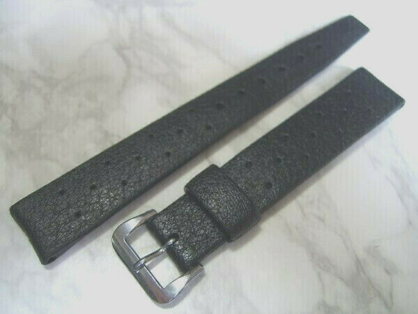 AUTHENTIC 60’S NOS TROPIC 16MM SWISS PERFORATED BLACK RUBBER BAND STRAP *6690